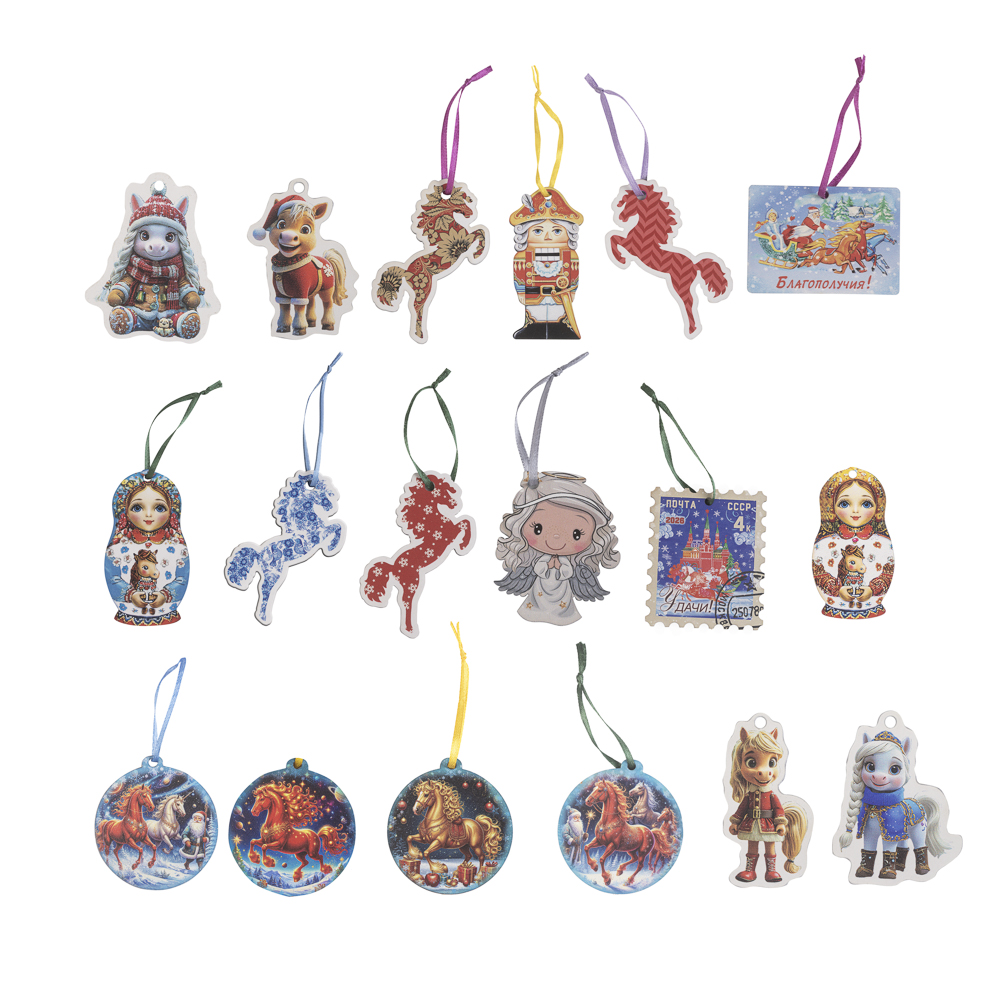 Подвес на ленте, 7x0,6x9 см, ХДФ, 21 дизайн, новогодние персонажи, арт.№ 705-513