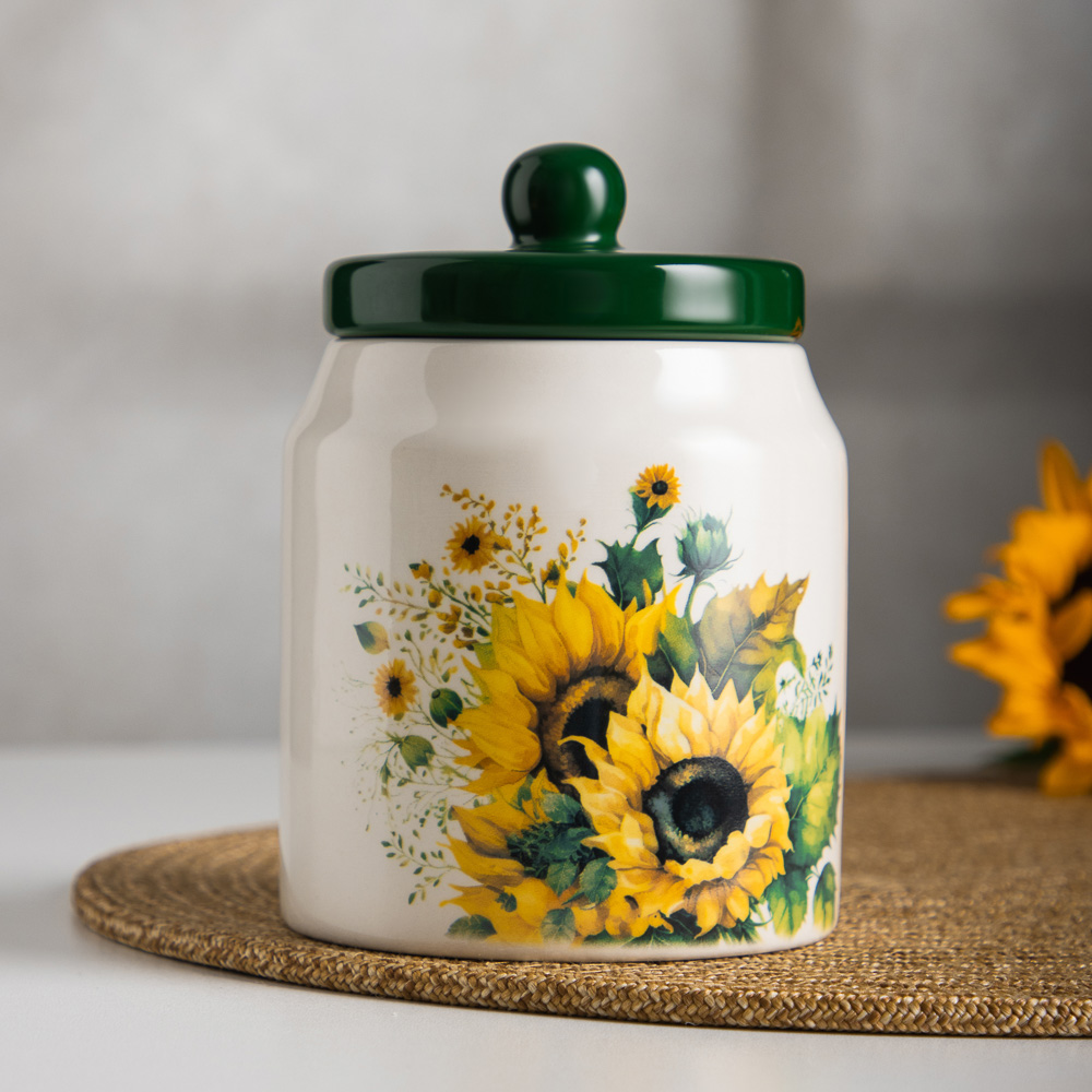 MILLIMI Подсолнухи Банка для хранения, 500мл, 10х13,8см, керамика, арт.№ 824-655