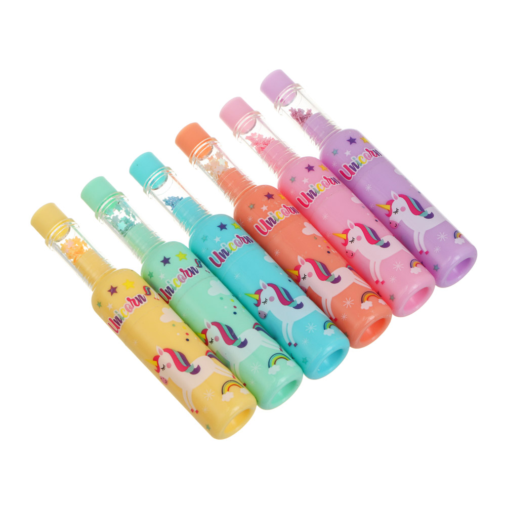 Набор маркеров-выделителей 6 цветов, "Единорожка/Котики", колпачок глиттер в форме звезд, 2 вида, арт.№ 532-083