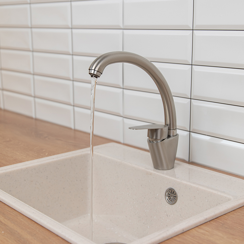 СоюзКран Смеситель для кухни, поворотный излив, керам. картридж 35мм, нерж.сталь, SS01-С233, арт.№ 567-009