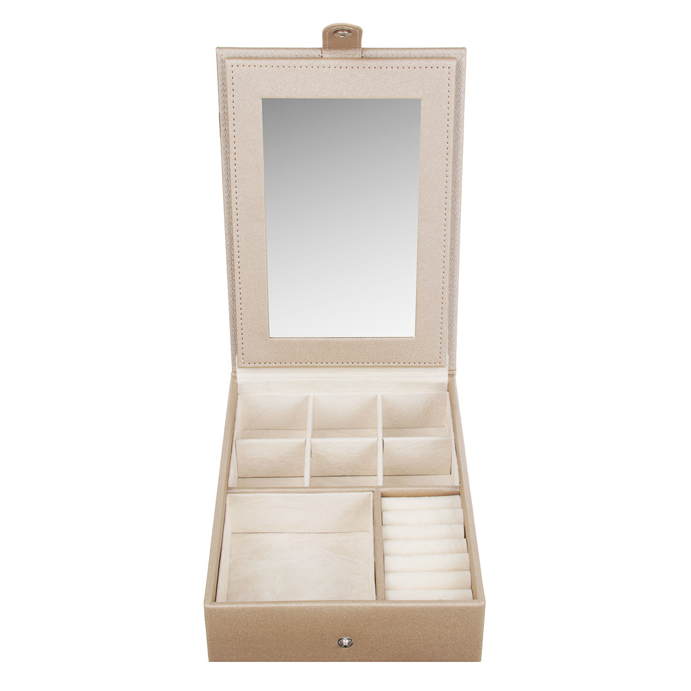 LADECOR Шкатулка для украшений с зеркалом и секциями, 21,5х15,5х5,5см, полиэстер, 2 цвета, арт.№ 504-653