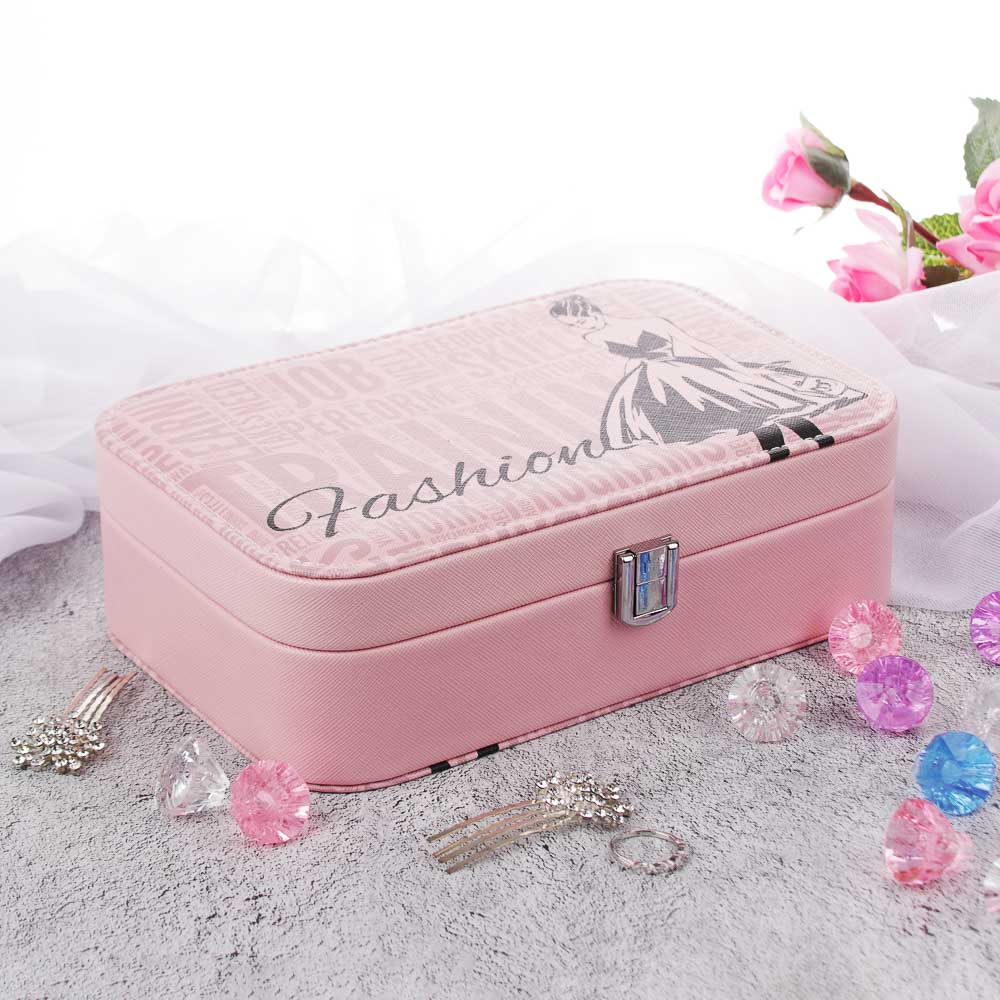 LADECOR Шкатулка для украшений с зеркалом и секциями, 22х14,5х7см, полиэстер, 2 цвета, арт.№ 504-654