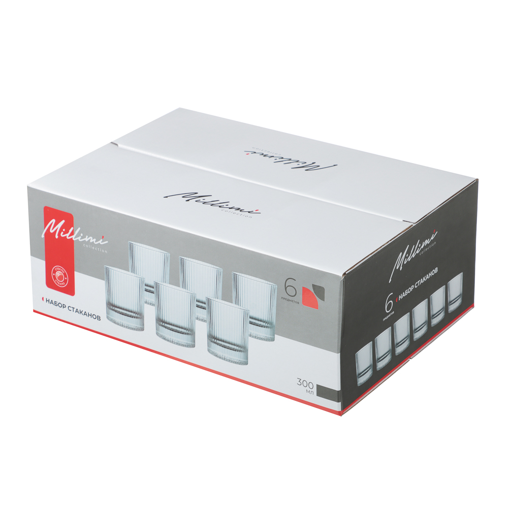 MILLIMI Набор стаканов 6 шт, 300 мл, стекло, рифленый, арт.№ 878-641