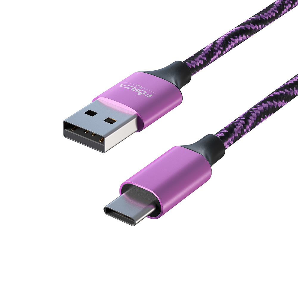 Кабель для зарядки USB(A)-Type C FORZA Серпантин, 1м, 1.5А, тканевая оплётка, 4 цвета, пакет, арт.№ 470-034