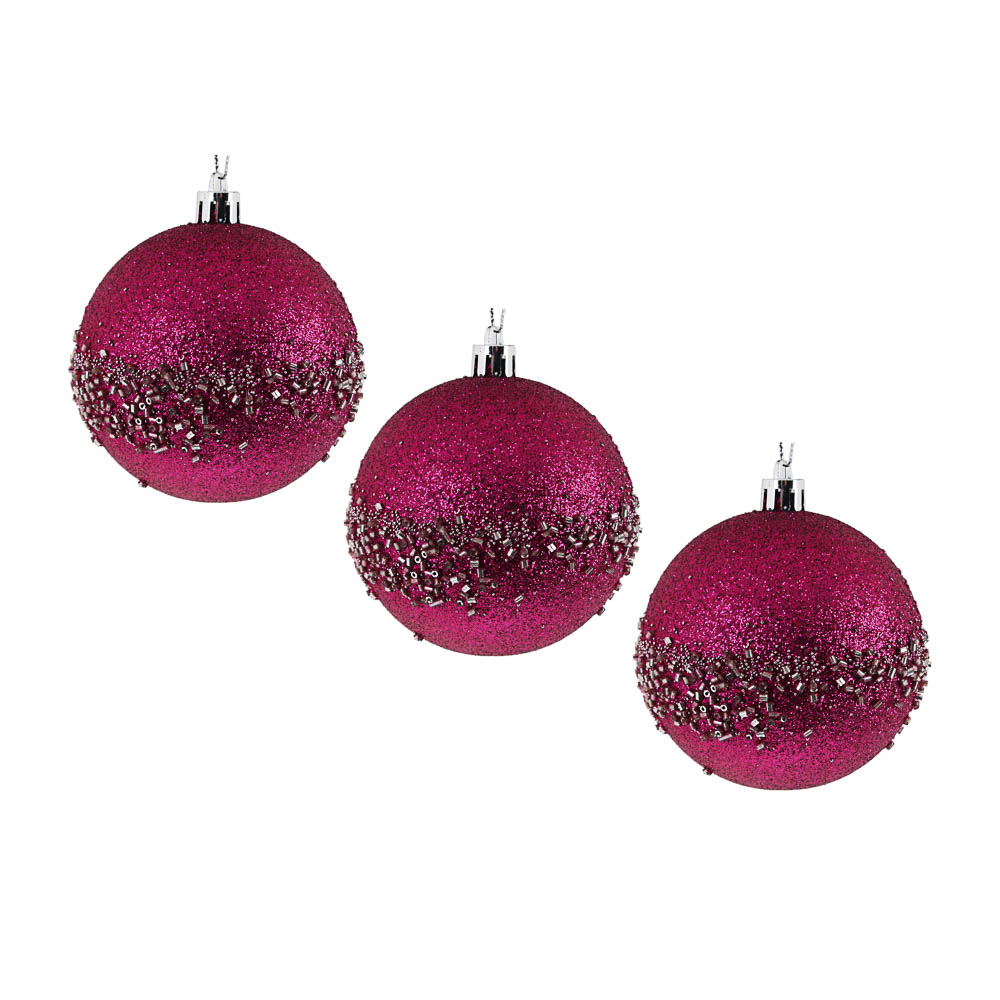СНОУ БУМ Премиум Набор шаров с декором, 3 шт, 8 см, пластик, пурпур, арт.№ 397-306