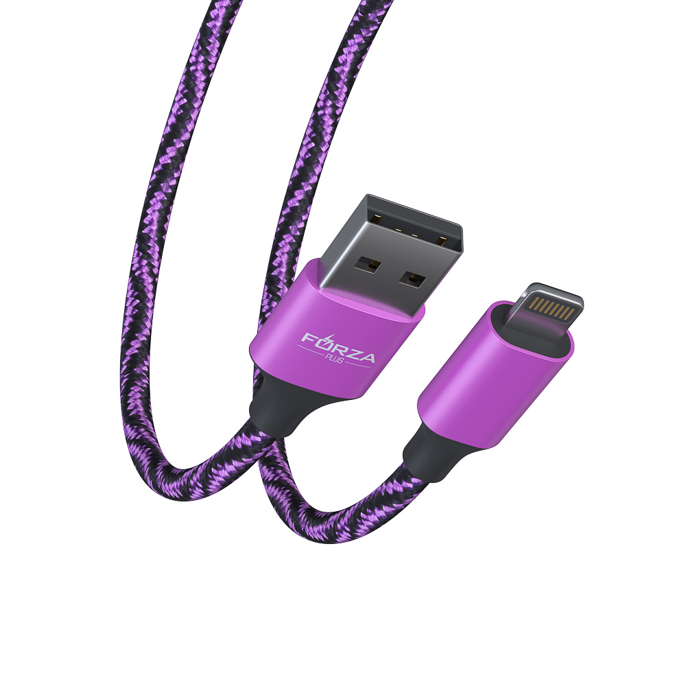 Кабель для зарядки USB(A)-iP FORZA Серпантин, 1м, 1.5А, тканевая оплётка, 4 цвета, пакет, арт.№ 470-032