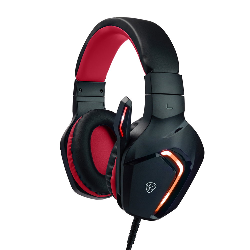 Наушники проводные с микрофоном игровые BY Bascinet USB 3,2 м, красная подсветка, арт.№ 410-084