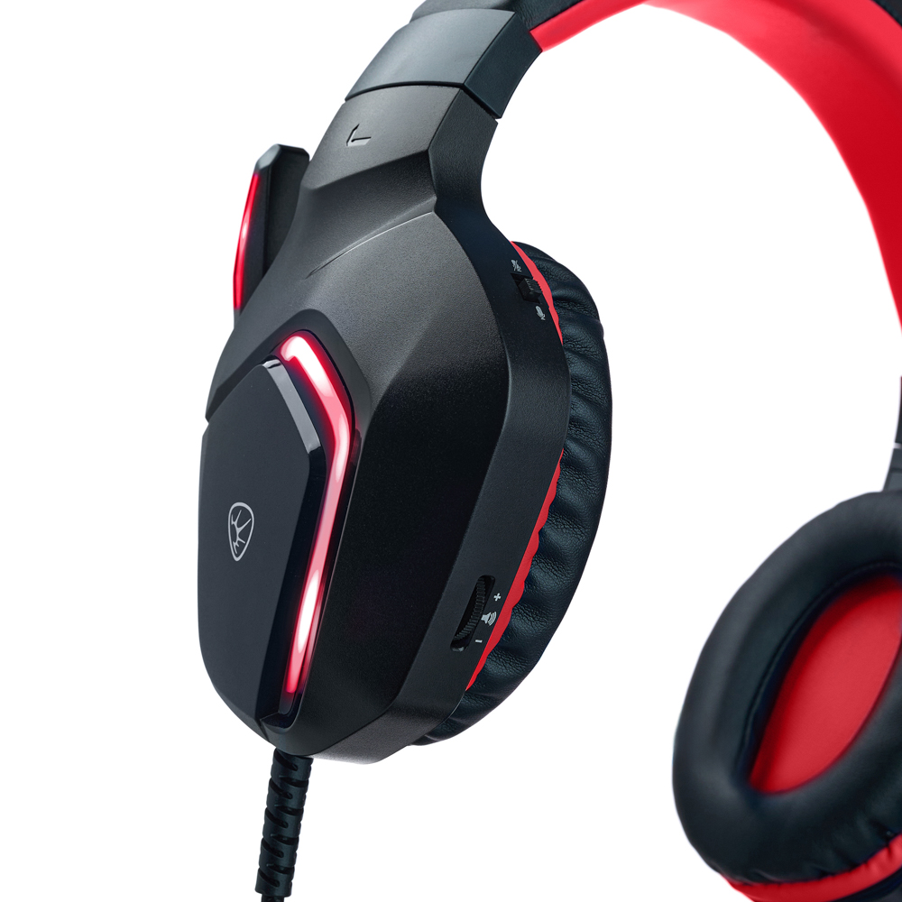 Наушники проводные с микрофоном игровые BY Bascinet USB 3,2 м, красная подсветка, арт.№ 410-084