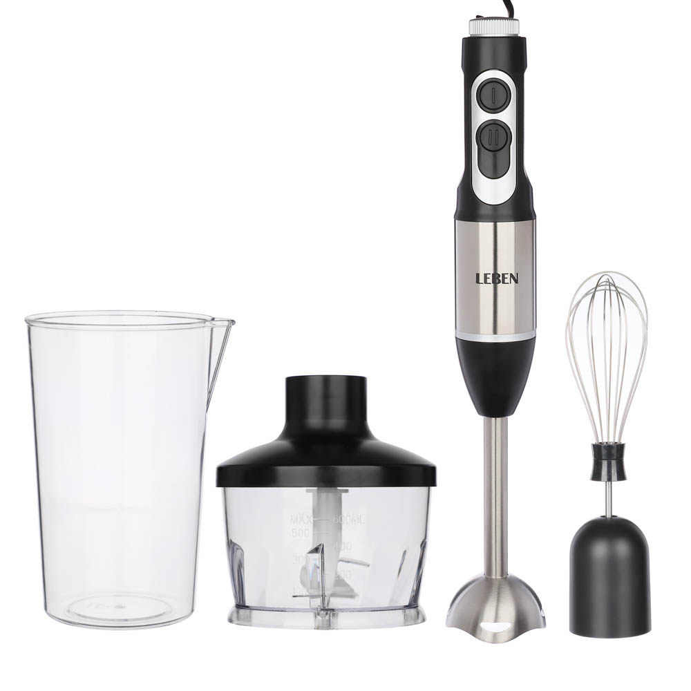 LEBEN Блендер электрический 600Вт, чоппер, венчик, мерный стакан, регулировка скорости, арт.№ 269-016