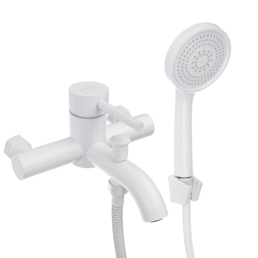 СоюзКран Смеситель для ванны с душем, короткий излив, картридж 35мм, нерж. сталь, белый, SS09-M132, арт.№ 567-089