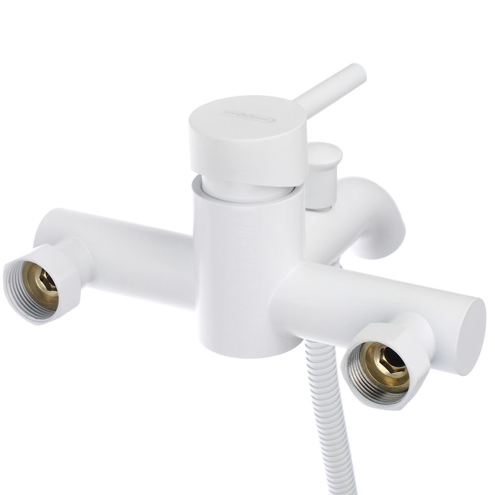 СоюзКран Смеситель для ванны с душем, короткий излив, картридж 35мм, нерж. сталь, белый, SS09-M132, арт.№ 567-089