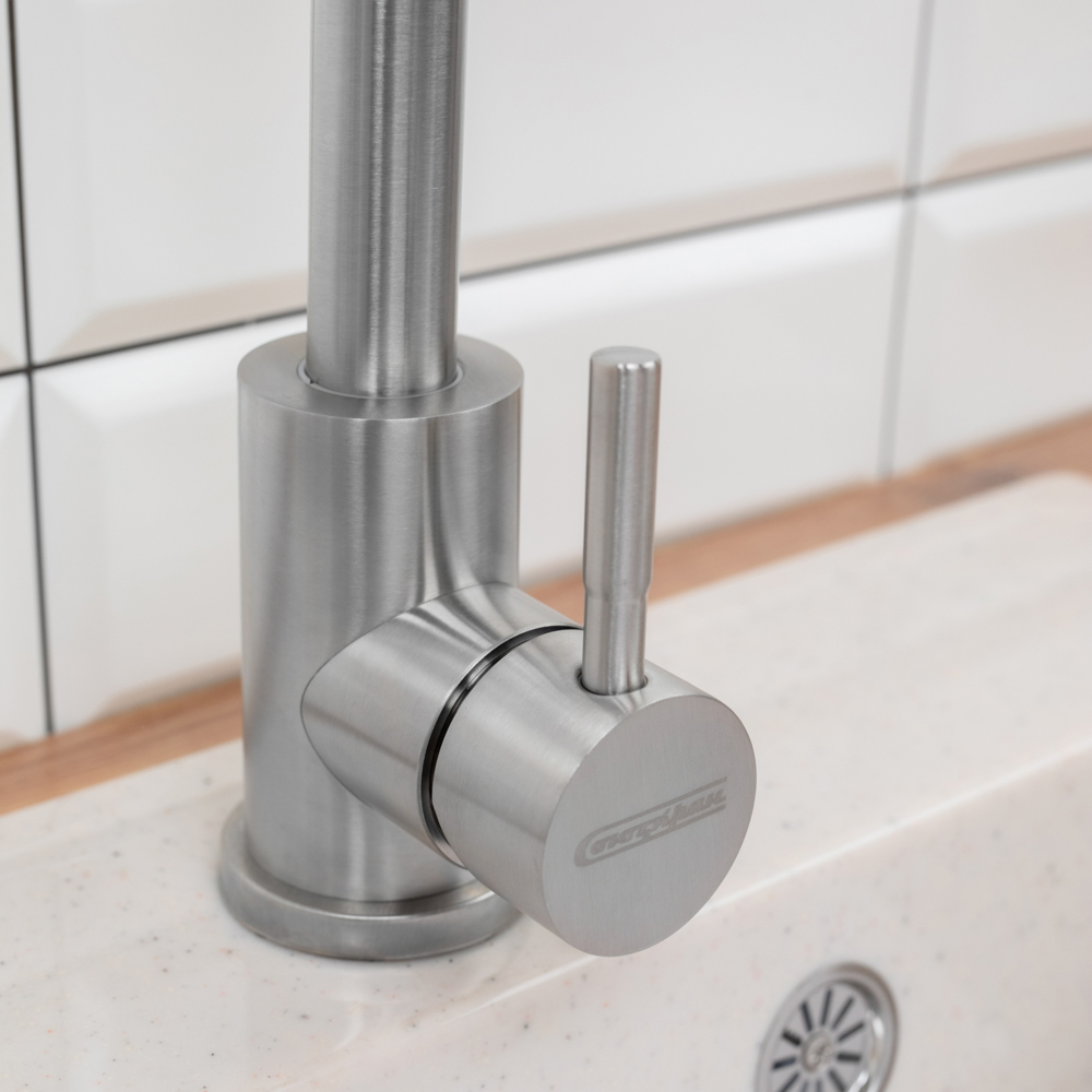 СоюзКран Смеситель для кухни, поворотный излив 30см, керам. картридж 35мм, нерж. сталь, SS01-G132, арт.№ 567-091