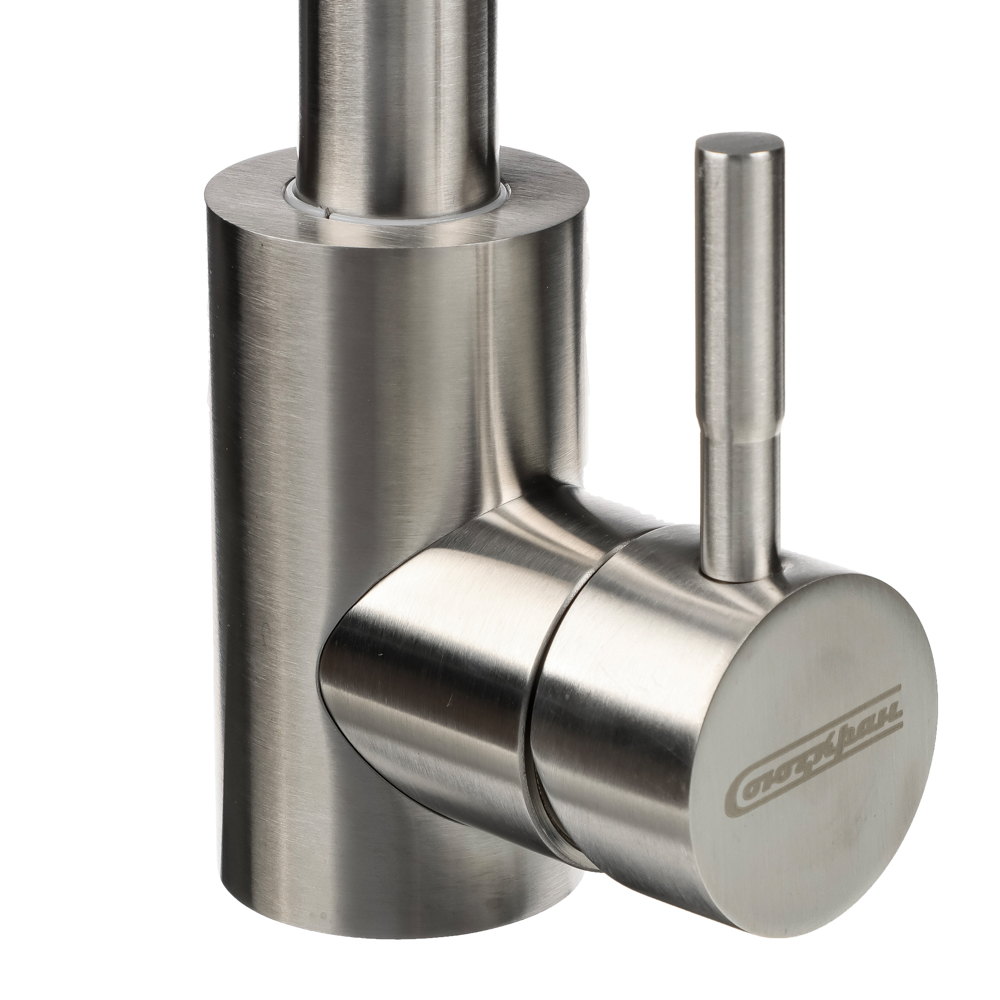 СоюзКран Смеситель для кухни, поворотный излив 30см, керам. картридж 35мм, нерж. сталь, SS01-G132, арт.№ 567-091