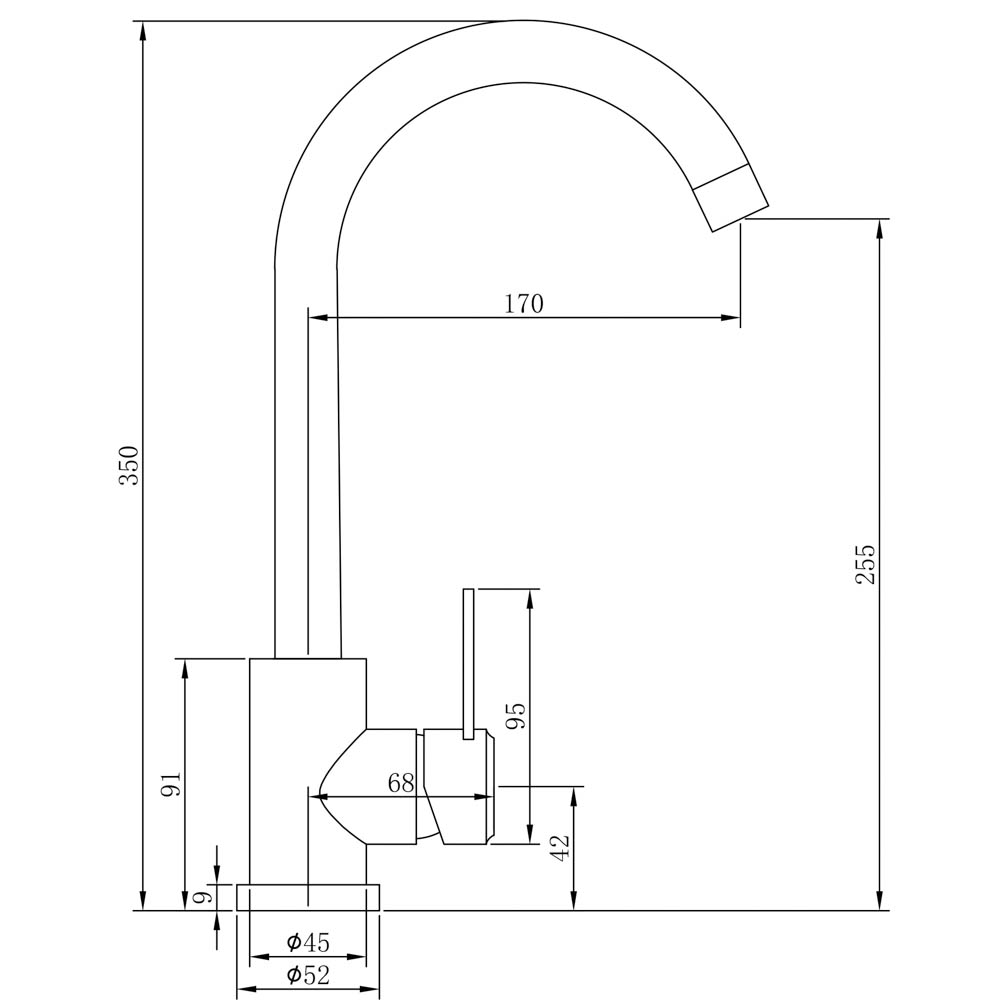 СоюзКран Смеситель для кухни, поворотный излив 35см, керам. картридж 35мм, нерж. сталь, SS01-R133, арт.№ 567-092