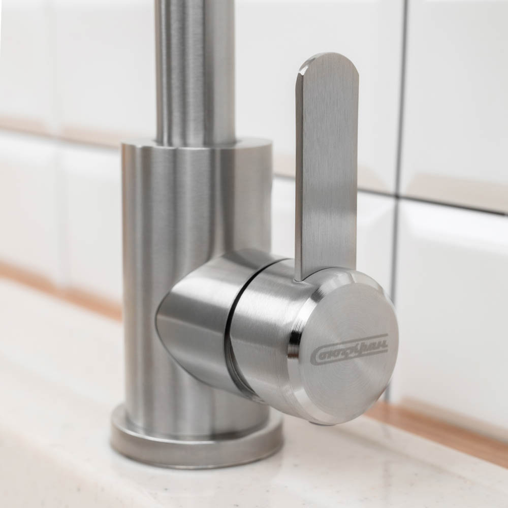 СоюзКран Смеситель для кухни, поворотный излив 35см, керам. картридж 35мм, нерж. сталь, SS01-R133, арт.№ 567-092