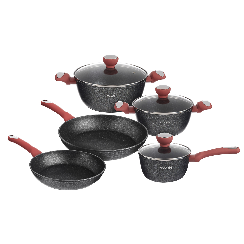 SATOSHI Лувьер Наб.посуд.8пр, а/пр.покр.:кастр.+крышки:2.3л;3.8л; ковш+крышка1,3л;сков.24,28см, арт.№ 846-005