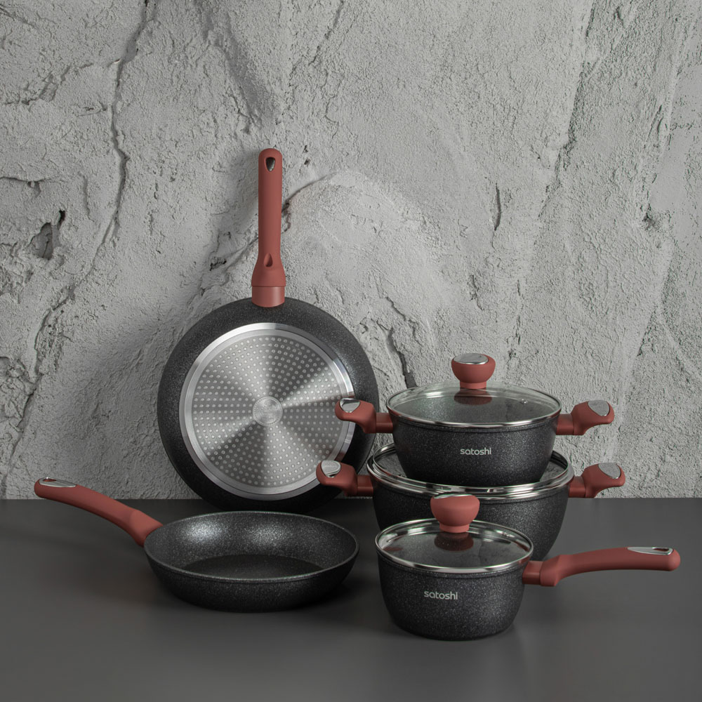 SATOSHI Лувьер Наб.посуд.8пр, а/пр.покр.:кастр.+крышки:2.3л;3.8л; ковш+крышка1,3л;сков.24,28см, арт.№ 846-005
