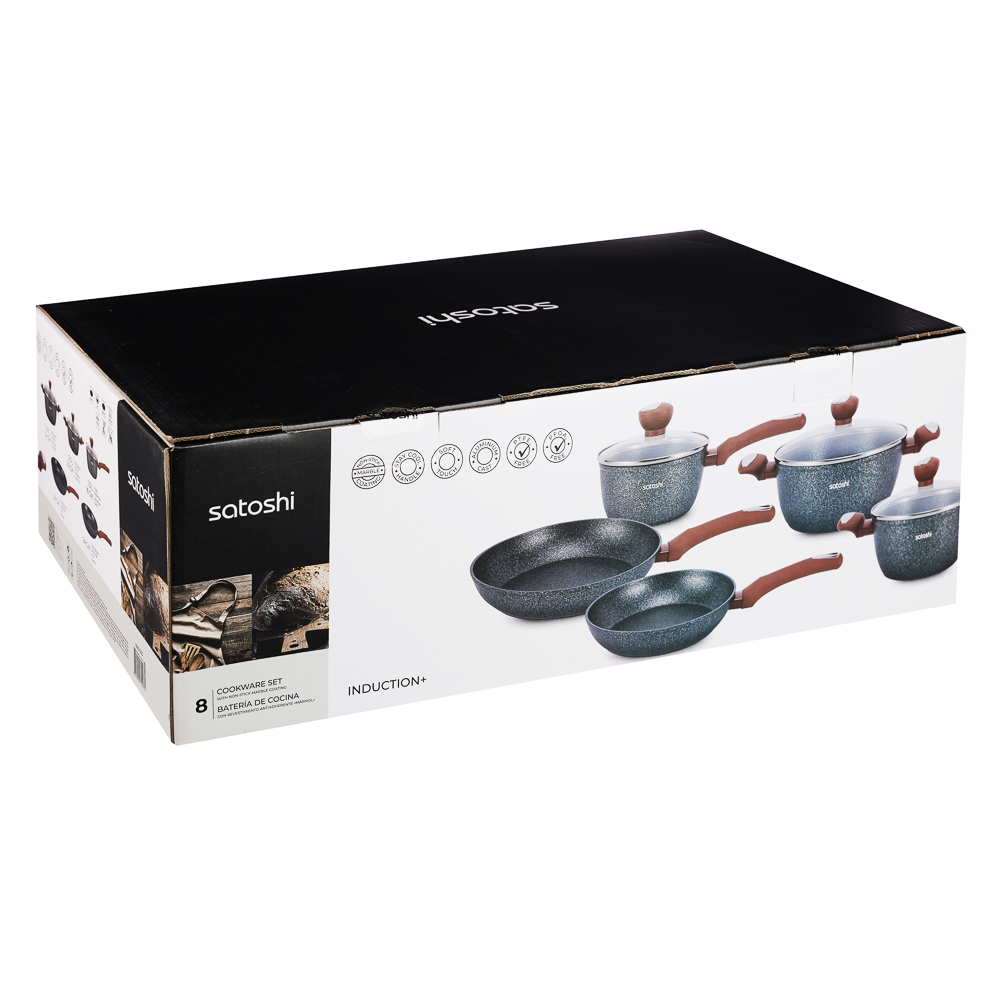 SATOSHI Лувьер Наб.посуд.8пр, а/пр.покр.:кастр.+крышки:2.3л;3.8л; ковш+крышка1,3л;сков.24,28см, арт.№ 846-005