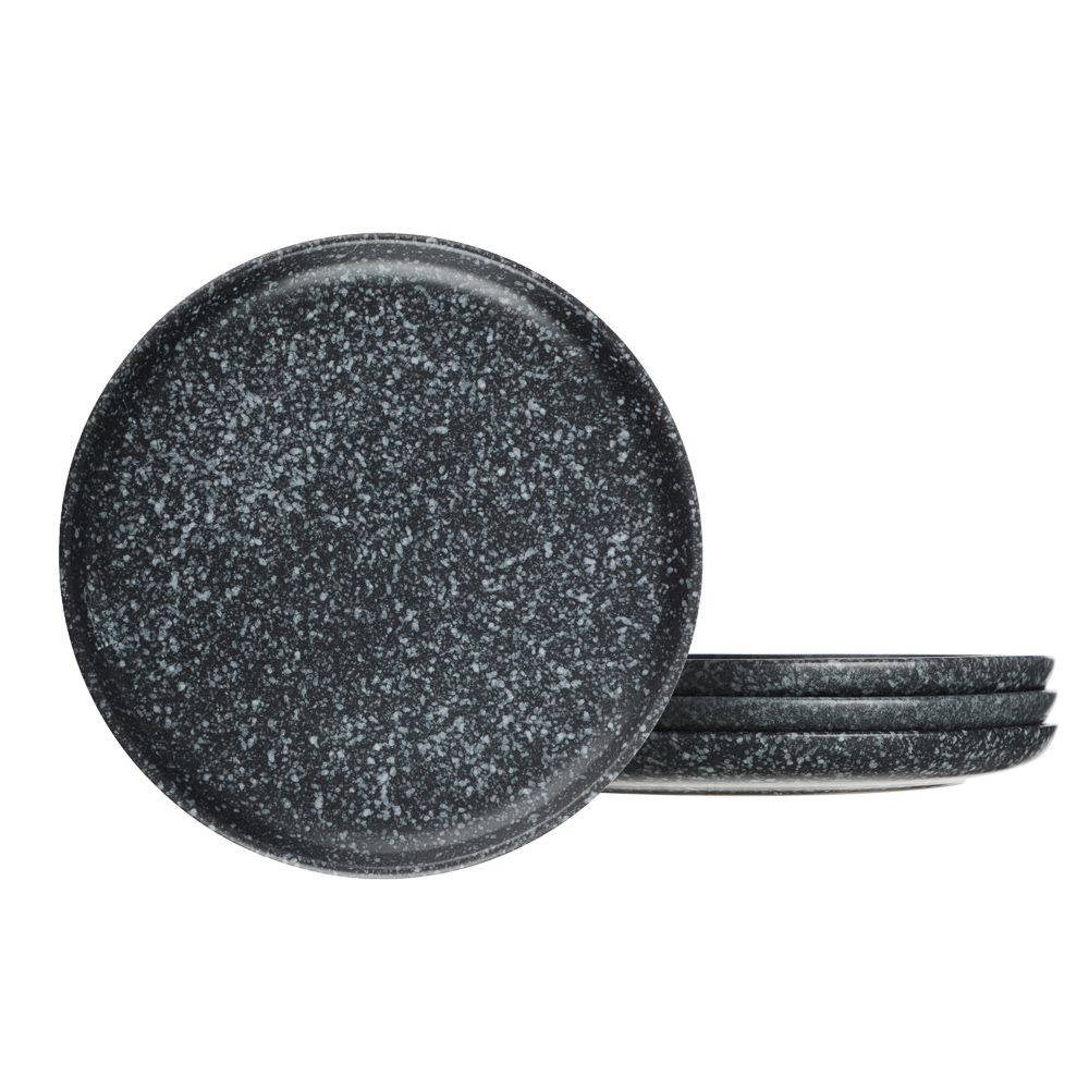 MILLIMI Набор столовой посуды 16 предметов (тарелка 26 см - 4 шт., тарелка 20 см - 4 шт., салатник 14 см - 4 шт., кружка 340 мл - 4 шт.) керамика, черный, арт.№ 824-184