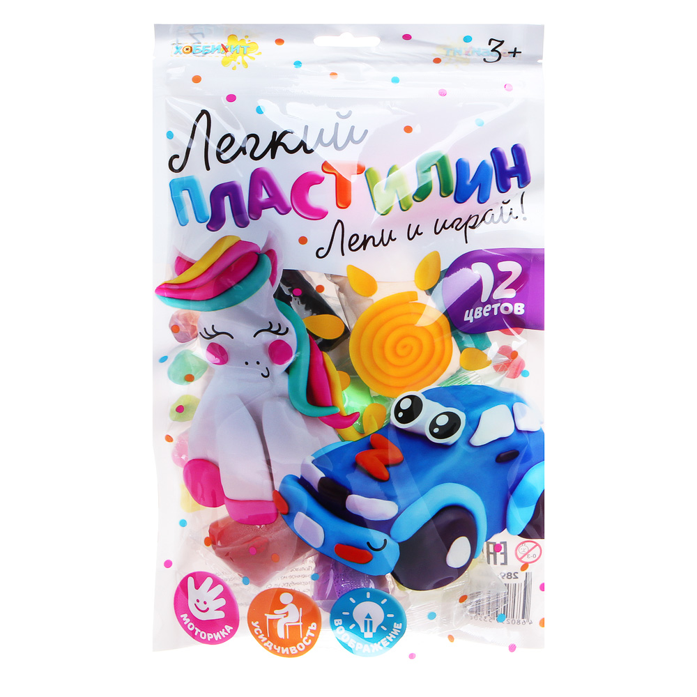 ХОББИХИТ Набор легкого пластилина, 17,5х30см, 12 цветов, арт.№ 289-140