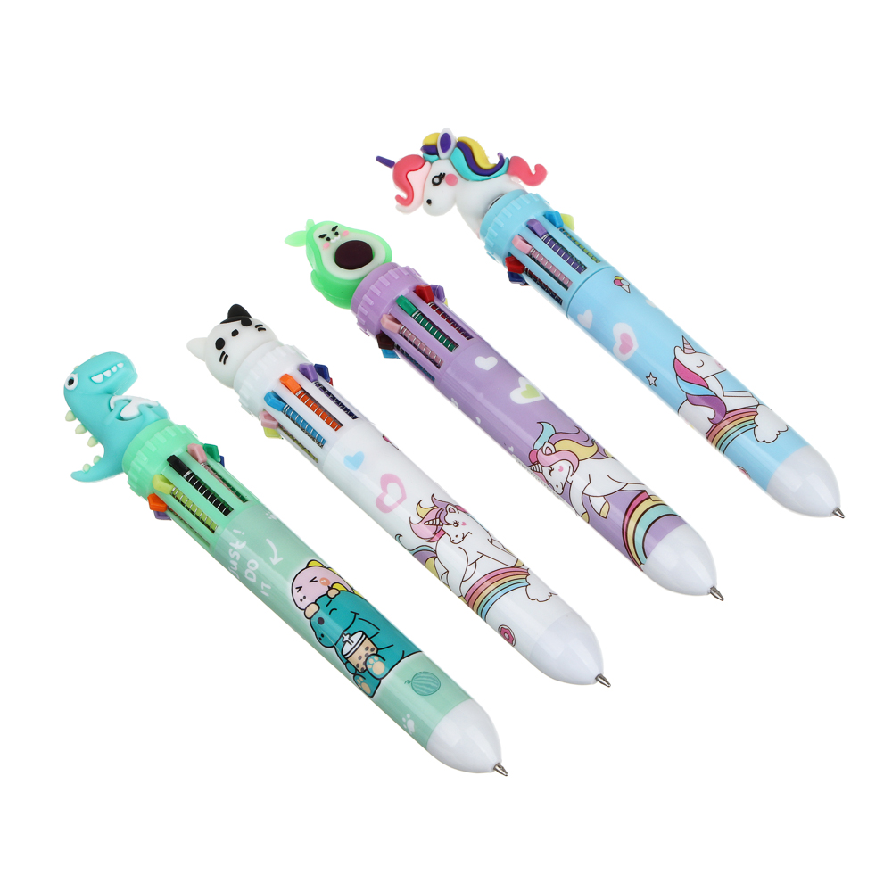 Ручка шариковая 10-цветная, фигурный наконечник, корпус 14,5-15,8 см, 4 дизайна, пластик, арт.№ 591-023