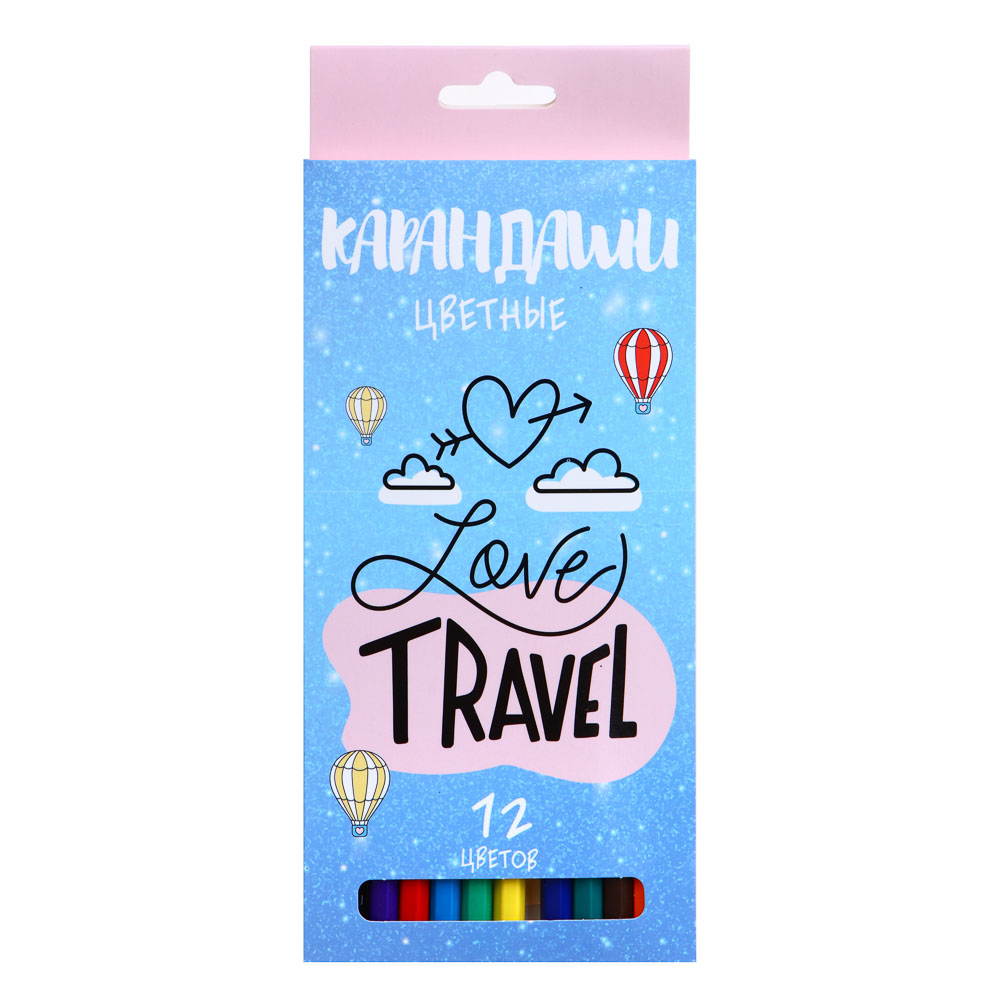 ТРЕВЕЛ Карандаши 12 цветов шестигранные заточенные, улучшенное письмо, пластик, в карт.коробке, арт.№ 228-201