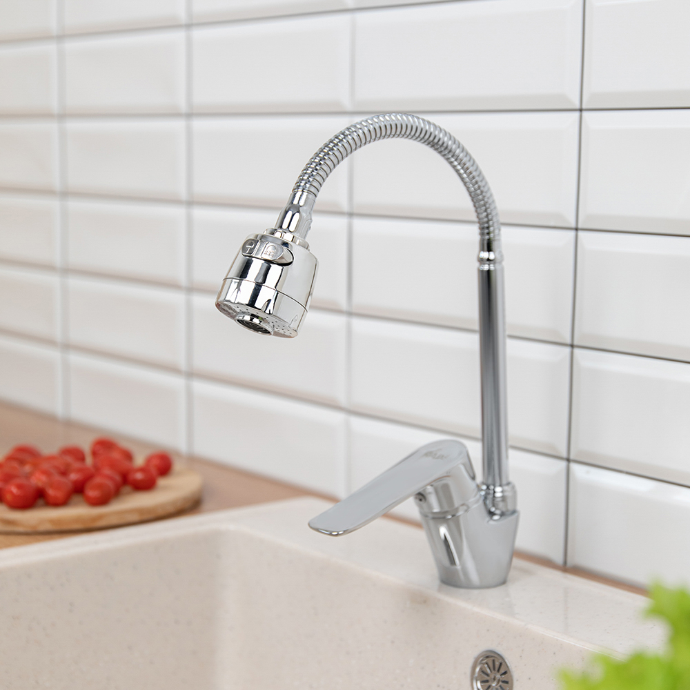 RAIN Смеситель для кухни Оникс, гибкий излив, картридж 35мм, латунь, хром, арт.№ 561-011