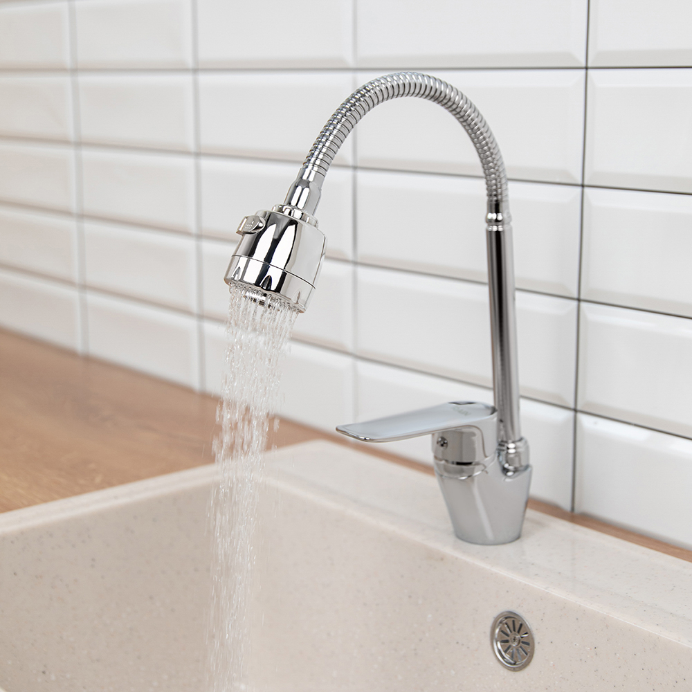 RAIN Смеситель для кухни Оникс, гибкий излив, картридж 35мм, латунь, хром, арт.№ 561-011