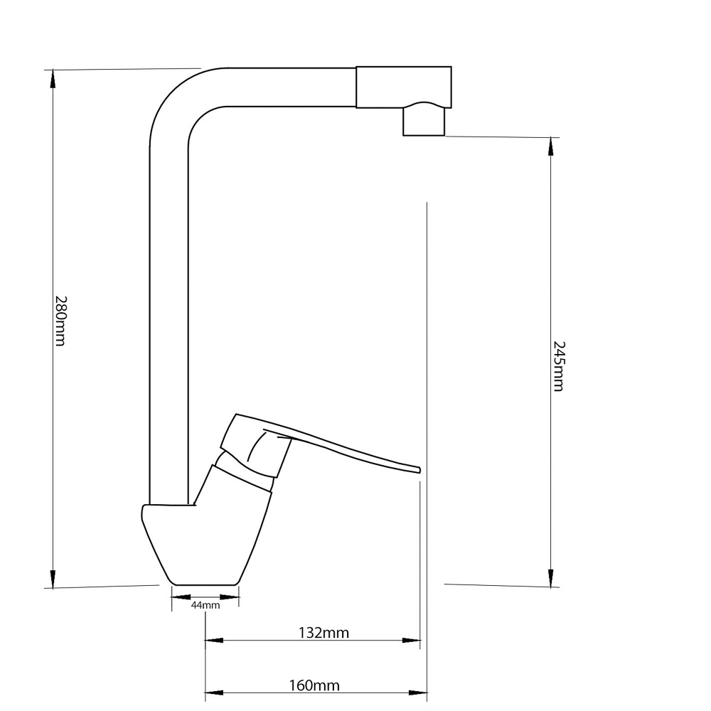 RAIN Смеситель для кухни Агат, высокий излив, картридж 35мм, латунь, хром, арт.№ 561-012