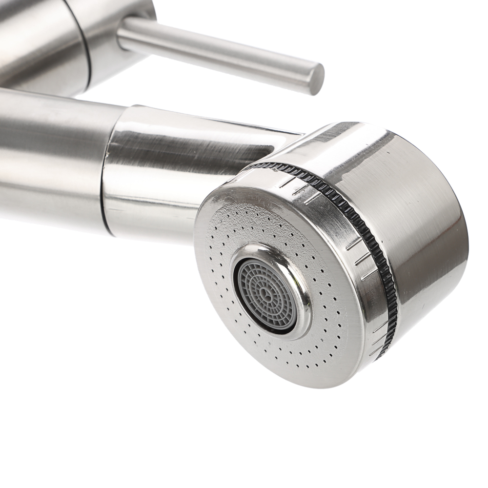 СоюзКран Смеситель для кухни, низкий выдвижной излив, картридж 35мм, нерж. сталь, SS01-D132, арт.№ 567-014