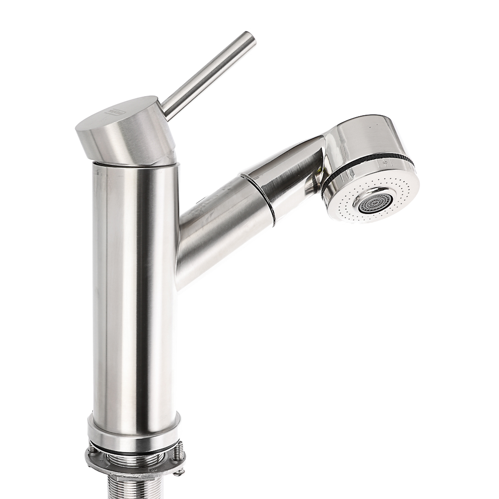 СоюзКран Смеситель для кухни, низкий выдвижной излив, картридж 35мм, нерж. сталь, SS01-D132, арт.№ 567-014