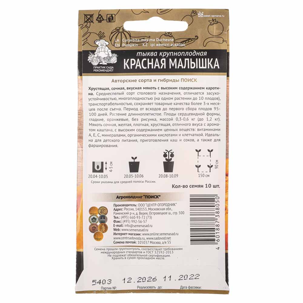 Семена Тыква крупноплодная Красная малышка (А) 10шт., арт.№ 179-328