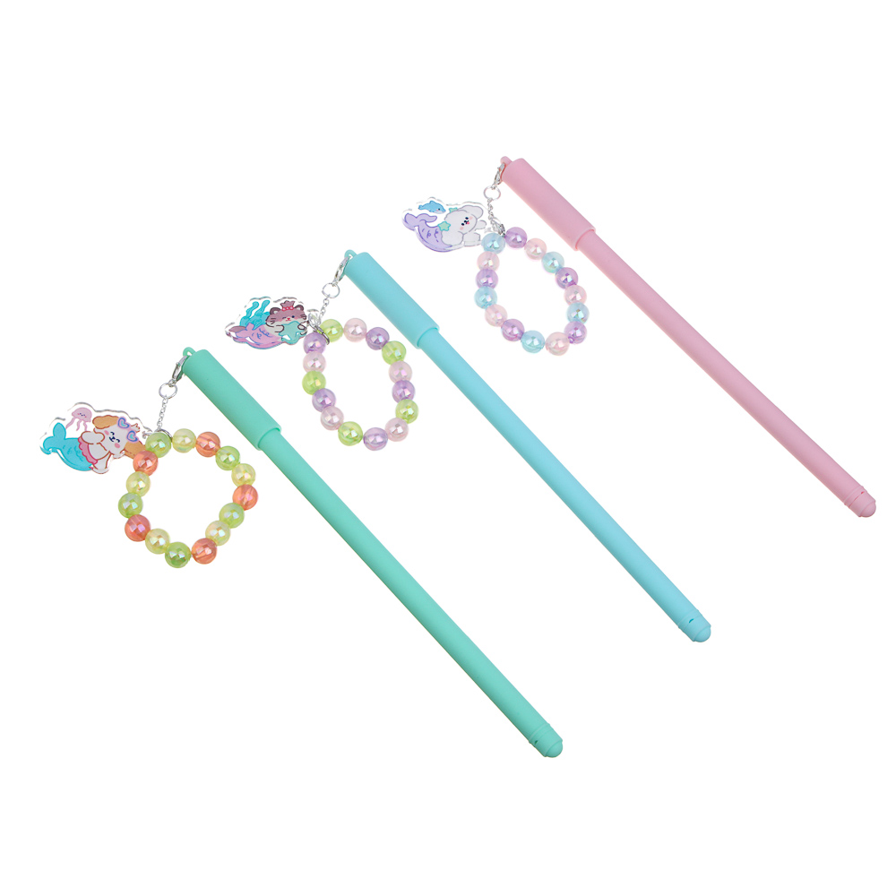 Ручка гелевая черная, с браслетом и фигуркой забавных животных, 3 дизайна, арт.№ 591-264