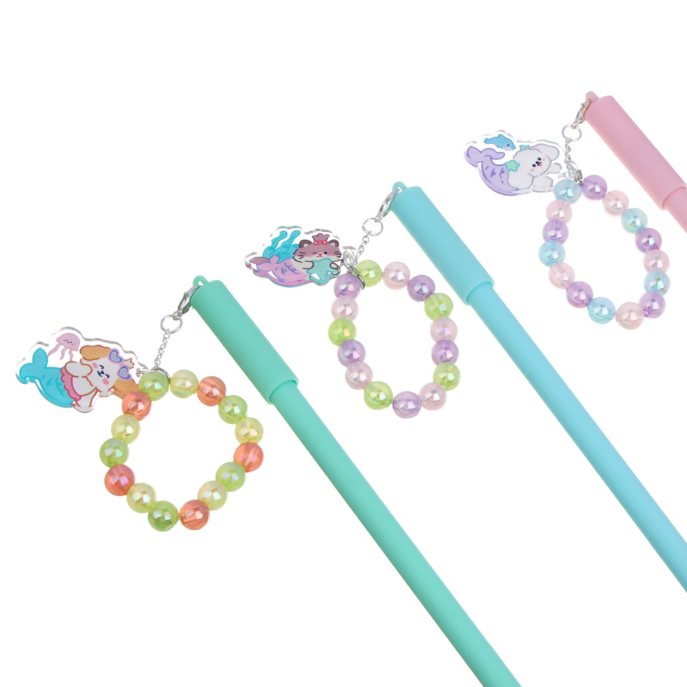 Ручка гелевая черная, с браслетом и фигуркой забавных животных, 3 дизайна, арт.№ 591-264