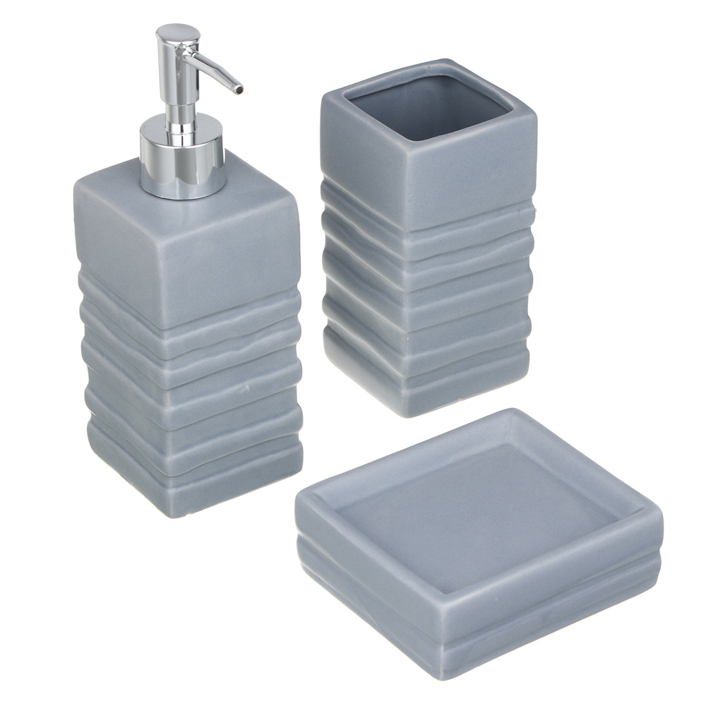 VETTA Дозатор для жидкого мыла, керамика, 6,5x6,5x19 см, рельеф, серый, арт.№ 478-198