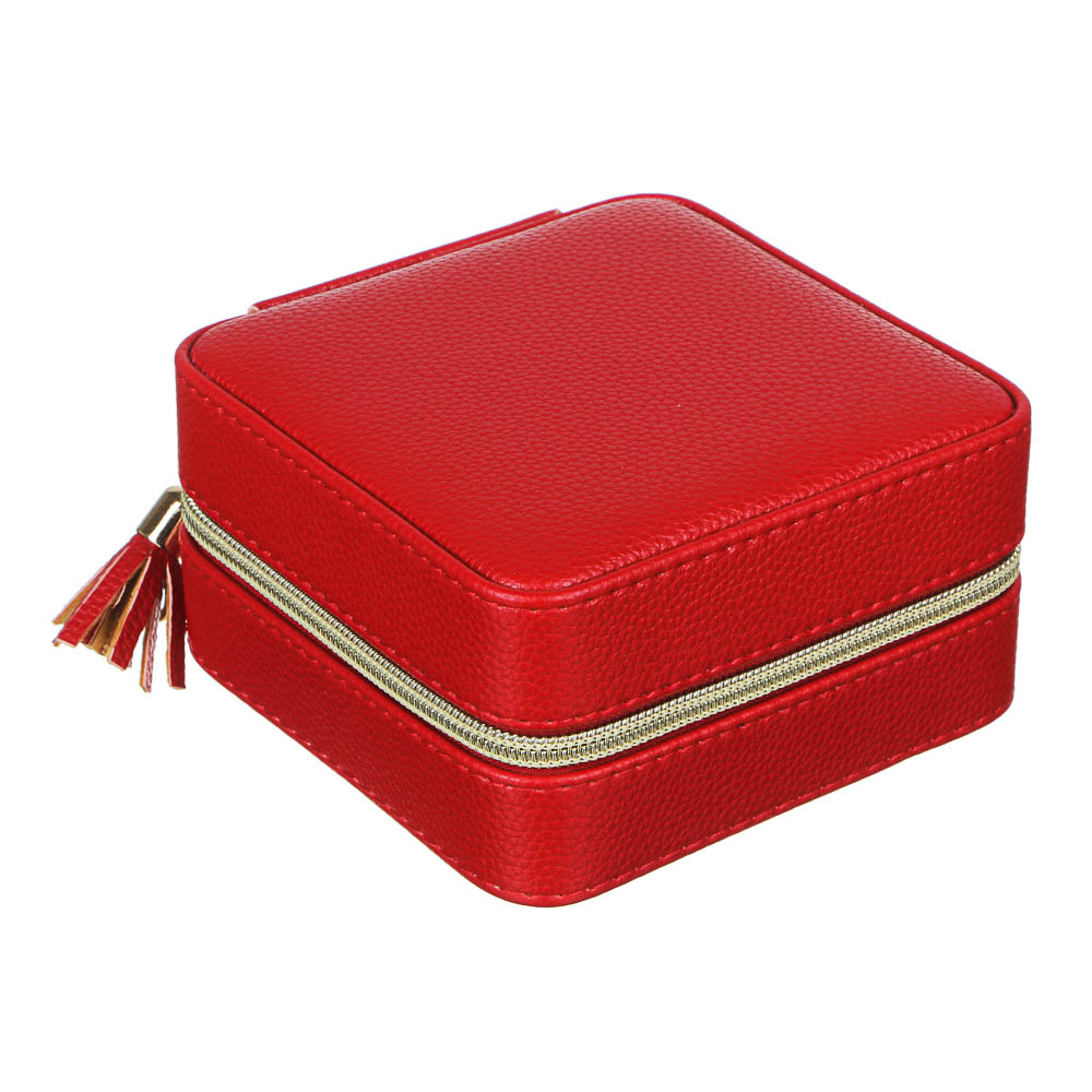 Шкатулка для украшений 12x12x6,8см, искусст.кожа, полиэстер, картон, зеркало 2 цвета, арт.№ 504-668