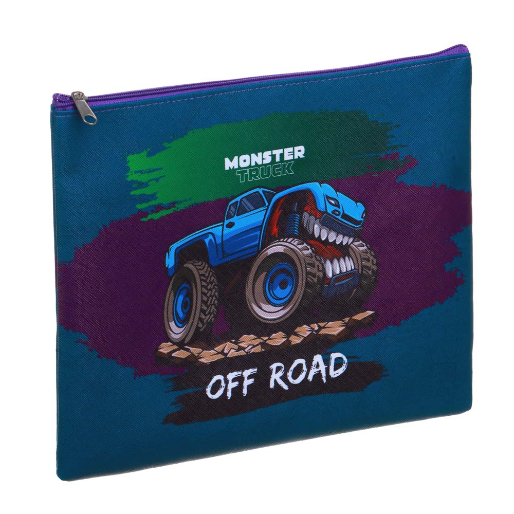 МОНСТР ТРАК Папка для тетрадей 24x20см, для A5, молния сверху, искусственная кожа с печатью, арт.№ 236-101