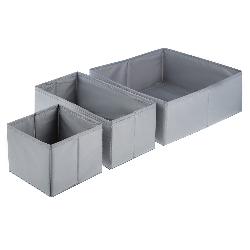 VETTA Короба без крышки, набор 3 шт., 28х28х12см, 28х14х12см, 14х14х12см, полиэстер, серый, арт.№ 457-753