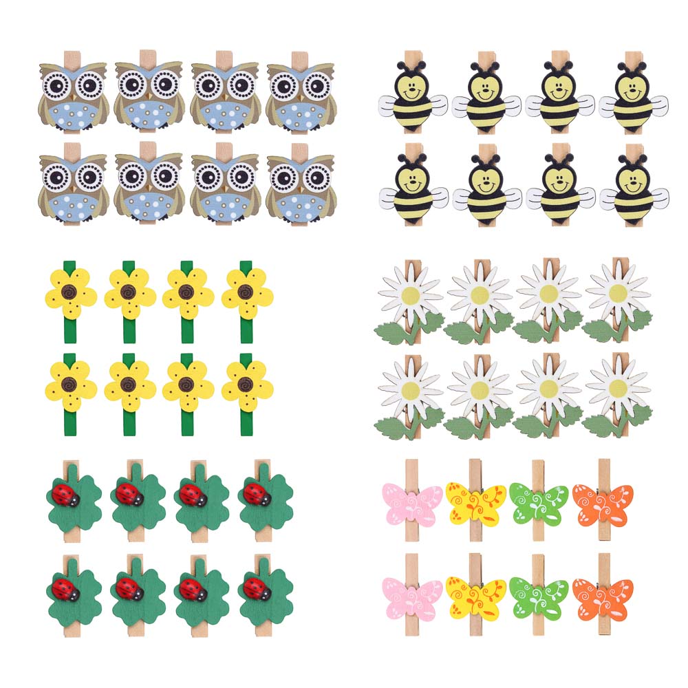 INBLOOM Набор декоративных прищепок 8шт, 4.5см, дерево, 6 видов, арт.№ 153-171