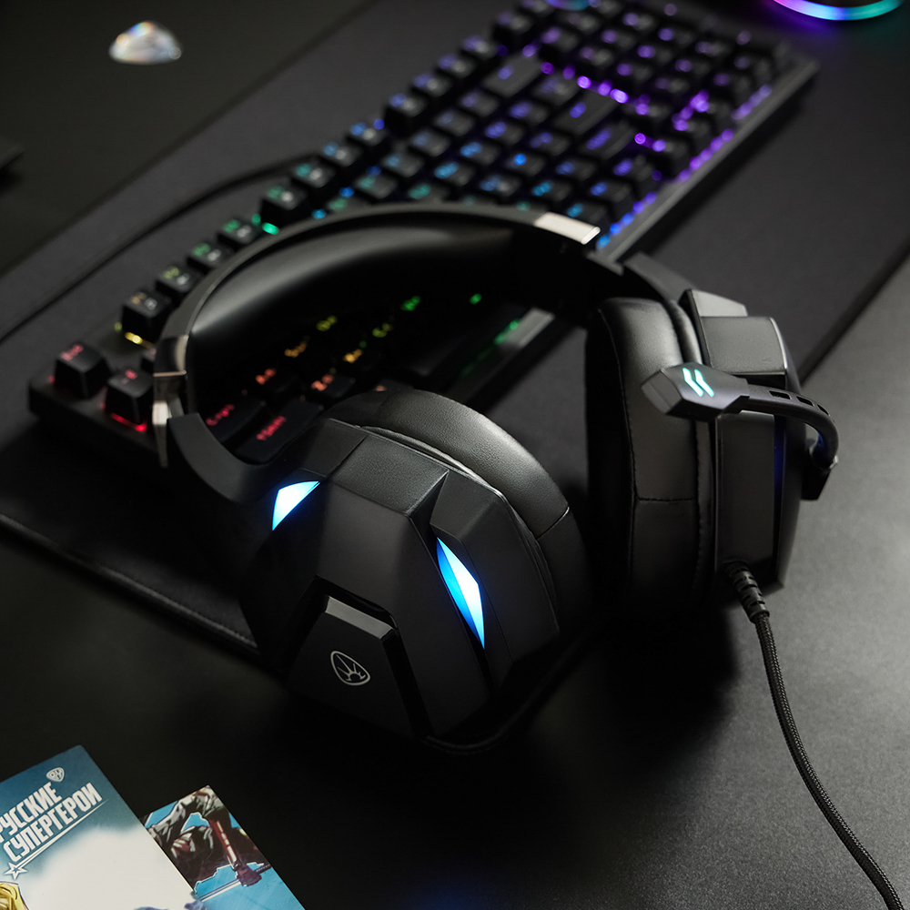 Наушники проводные с микрофоном игровые BY Topfhelm Type-C USB(A)3,2 м,VS7.1,Виброшок,настр. RGB, арт.№ 410-088