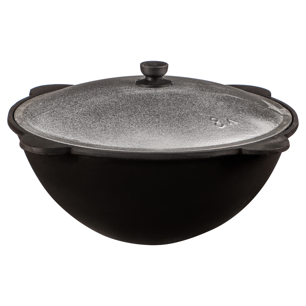 GRILLBOOM Казан чугунный с крышкой 8 л круглое дно 2К-Х066, арт.№ 102-003