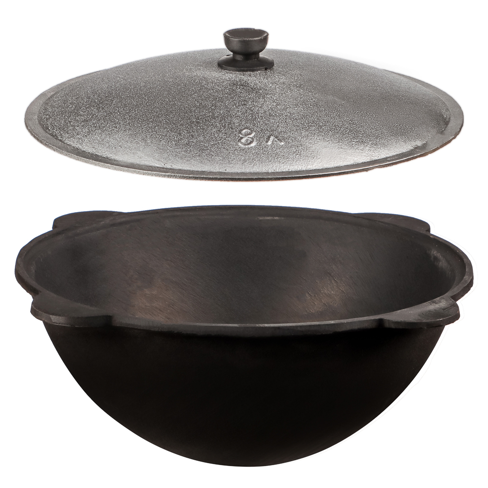 GRILLBOOM Казан чугунный с крышкой 8 л круглое дно 2К-Х066, арт.№ 102-003