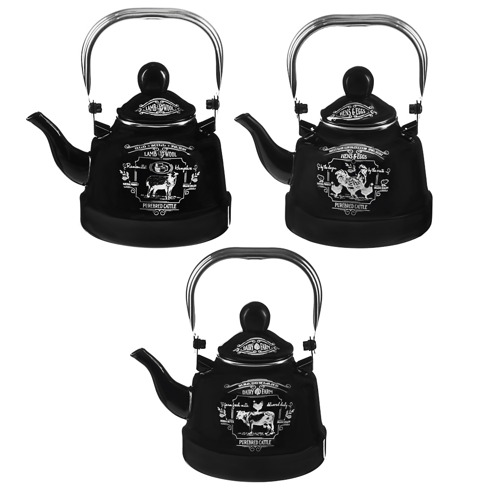 VETTA Ранчо Чайник эмалированный 1,1 л, 3 дизайна, индукция, арт.№ 894-484