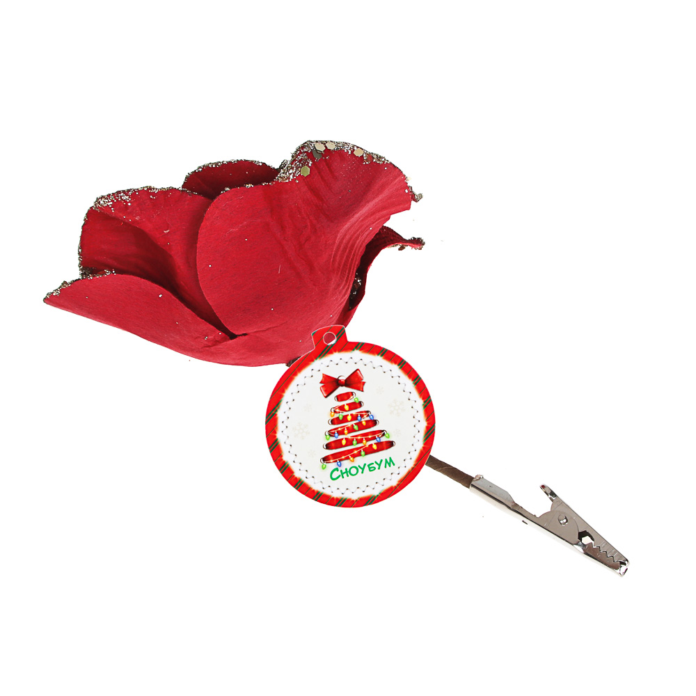 СНОУ БУМ Украшение декоративное в виде розы, текстиль, 22x16см, 6 цветов, арт.№ 353-080