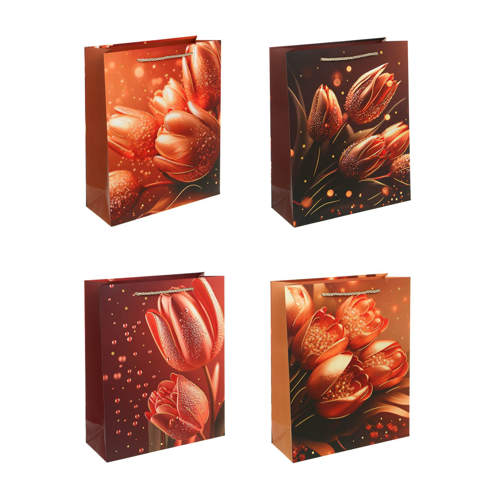 Пакет подарочный бумажный тм LADECOR L 26x32x10 см, "Цветы" арт 2, 4 диз., арт.№ 507-480