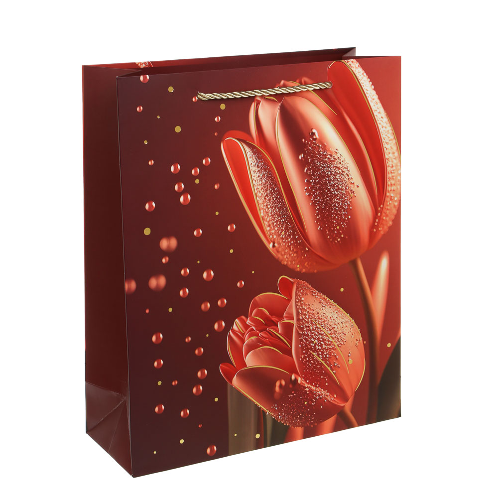 Пакет подарочный бумажный тм LADECOR L 26x32x10 см, "Цветы" арт 2, 4 диз., арт.№ 507-480