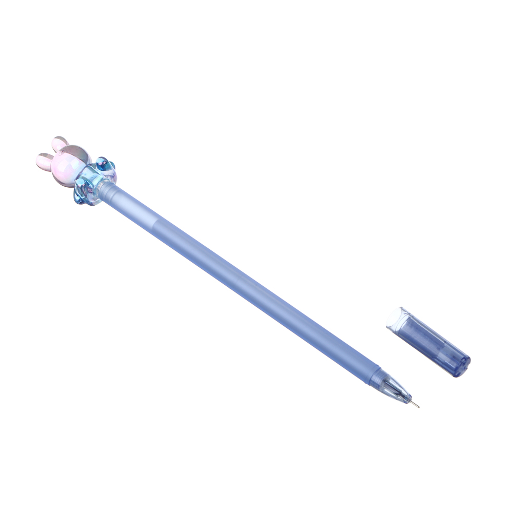 Ручка гелевая синяя, наконечник в форме мишки и зайчика, пластик, акрил, 20 см, 6 цветов корпуса, арт.№ 591-028