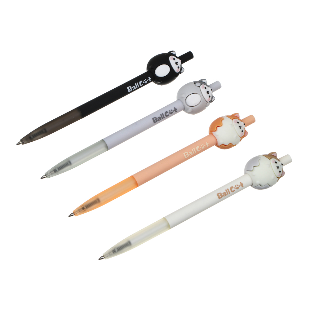 Авторучка шариковая синяя, наконечник в форме котика, пластик, 15 см, 4 дизайна, арт.№ 591-029