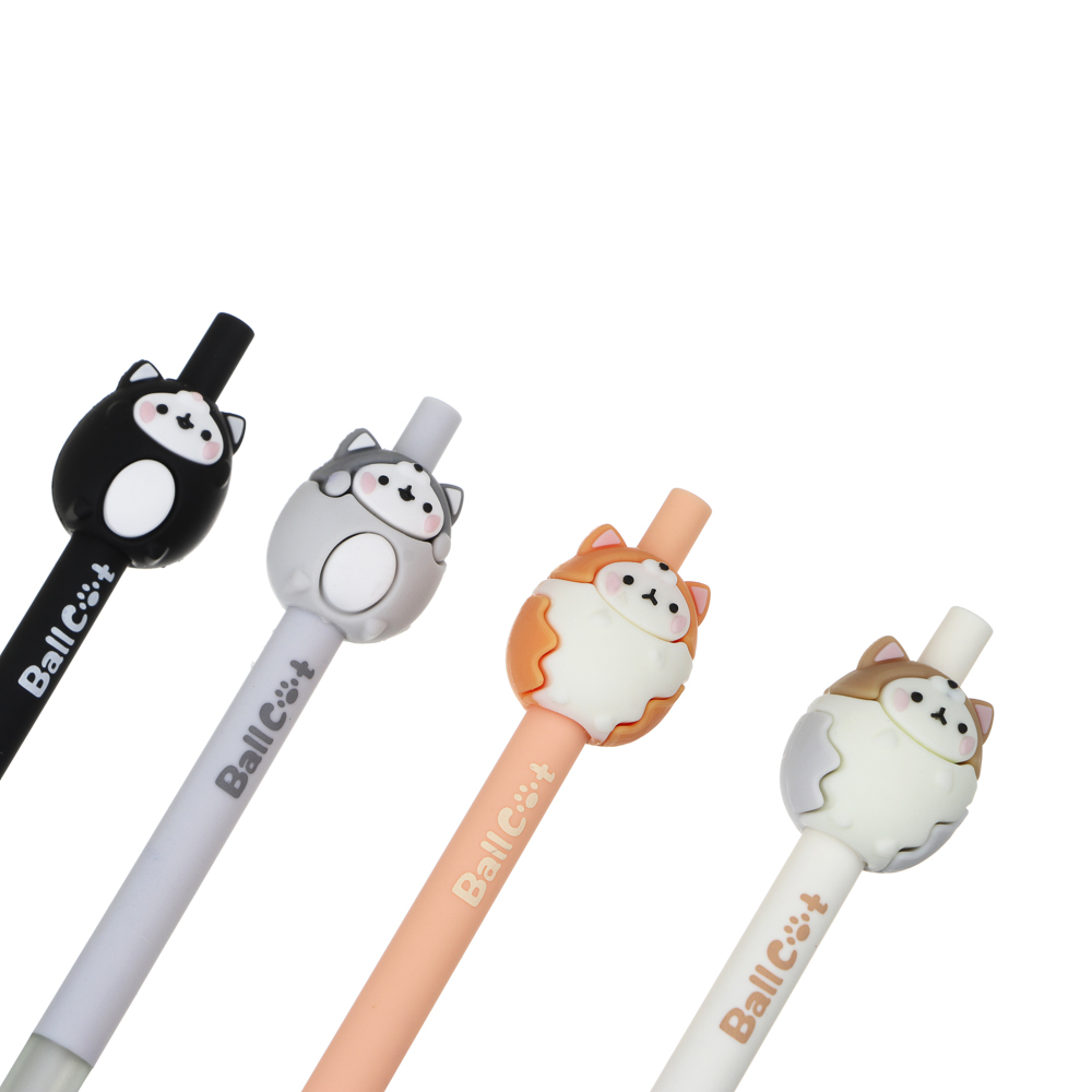 Авторучка шариковая синяя, наконечник в форме котика, пластик, 15 см, 4 дизайна, арт.№ 591-029