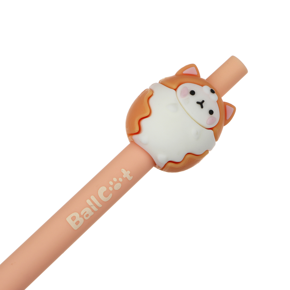 Авторучка шариковая синяя, наконечник в форме котика, пластик, 15 см, 4 дизайна, арт.№ 591-029